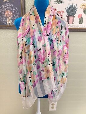 Sax Fifth Avenue Floral Watercolor Lightweight Scarf - Pink, Peach & Mint